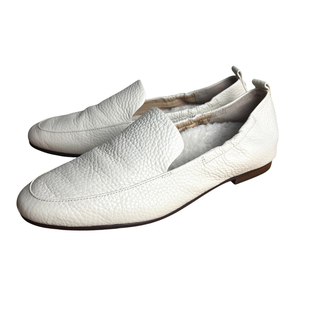 Vionic Amora Faux Shearling Fur Comfort Insole Cream Pebbled Leather Loafer Shoe